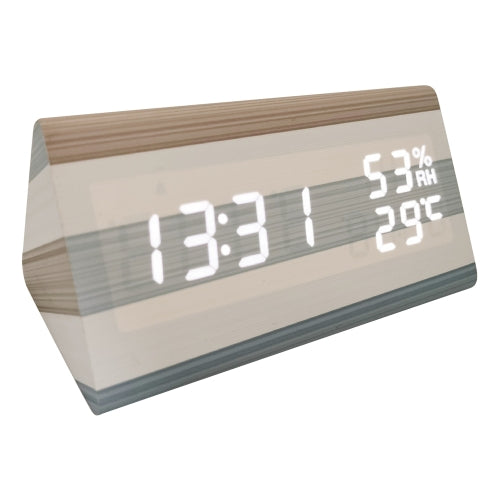 Luminous Silent Thermo-Hygrometer Blue Color Bar Alarm Clock Electronic Clock Humidity Triangle White Light