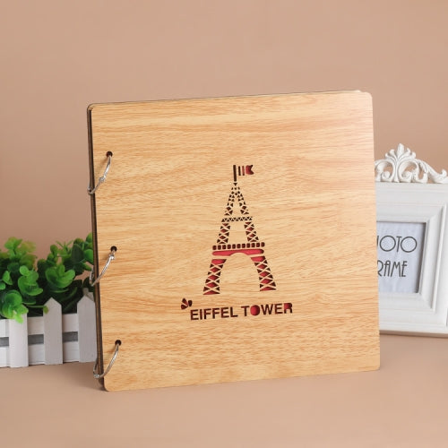 2 PCS 16 Inch Mahogany DIY Photo Album Commemorative Loose-Leaf Photo Album Creative Gift(Eiffel Tower)