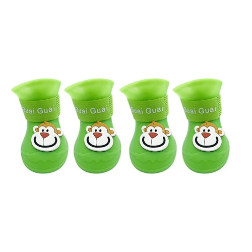 Pet Cartoon Silicone Rain Boots Waterproof Non-Slip Cold-Resistant Dog Shoes, Size: M(Green)