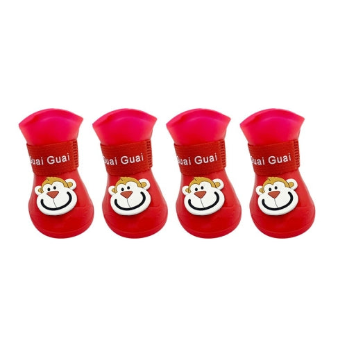 Pet Cartoon Silicone Rain Boots Waterproof Non-Slip Cold-Resistant Dog Shoes, Size: XXL(Red)