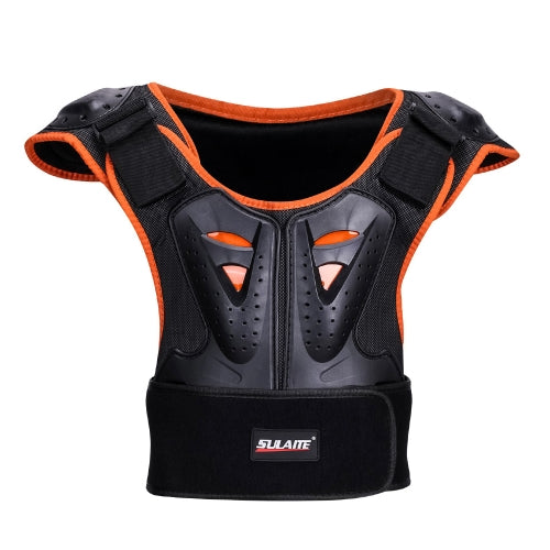 SULAITE Children Skating Back Protector Chest Protector Spine Protector Night Reflective Armor Child Riding Armor, Specification: L(Orange Black)