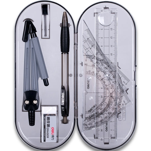 2 PCS Deli 9591 Student Drawing Set 8 Piece Set Compass Ruler Set Student Stationery(Black)
