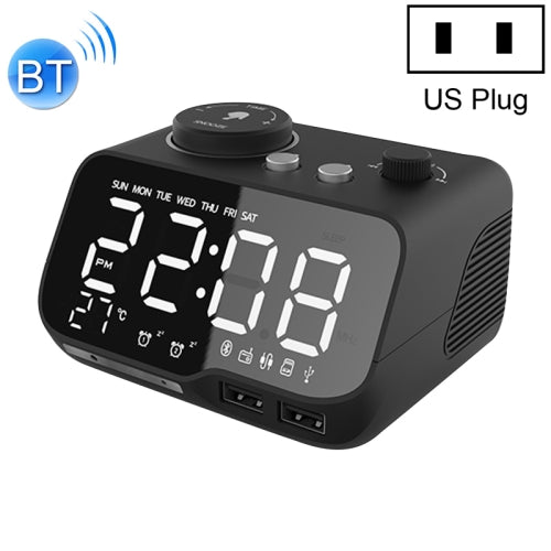 M9 Wireless Bluetooth Speaker Multifunctional Desktop Alarm Clock Support TF Card & U Disk & AUX US Plug(Black)