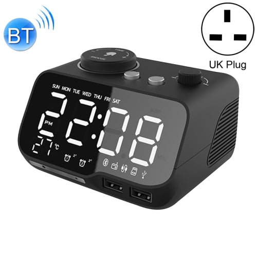 M9 Wireless Bluetooth Speaker Multifunctional Desktop Alarm Clock Support TF Card & U Disk & AUX UK Plug(Black)