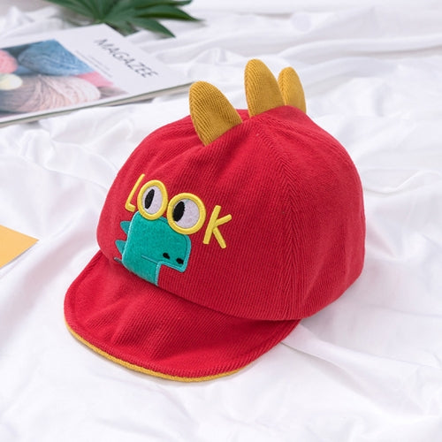 MZ8267 Autumn Cartoon Alphabet Little Dinosaur Embroidery Pattern Children Cap, Size: 48cm Adjustable(Red)