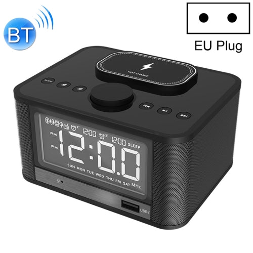 M7-QI Wireless Charging Clock Bluetooth Audio Support TF Card & U Disk & AUX EU Plug(Black)