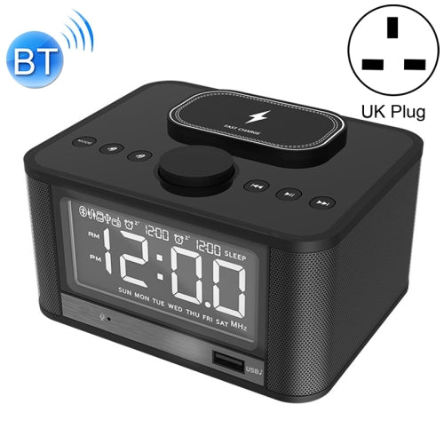 M7-QI Wireless Charging Clock Bluetooth Audio Support TF Card & U Disk & AUX UK Plug(Black)