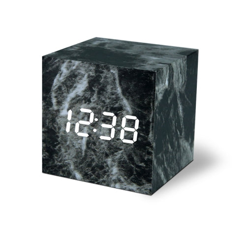 LED Electronic Clock Marble Sound Control Alarm Clock Square Black Pattern