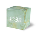 LED Electronic Clock Marble Sound Control Alarm Clock Square Blue Yellow Pattern