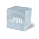 LED Electronic Clock Marble Sound Control Alarm Clock Square White Pattern