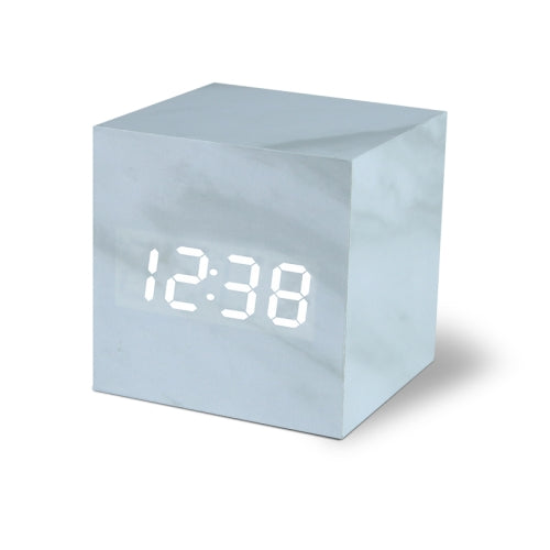 LED Electronic Clock Marble Sound Control Alarm Clock Square White Pattern