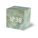 LED Electronic Clock Marble Sound Control Alarm Clock Square Gray Pattern