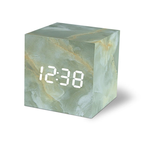 LED Electronic Clock Marble Sound Control Alarm Clock Square Gray Pattern