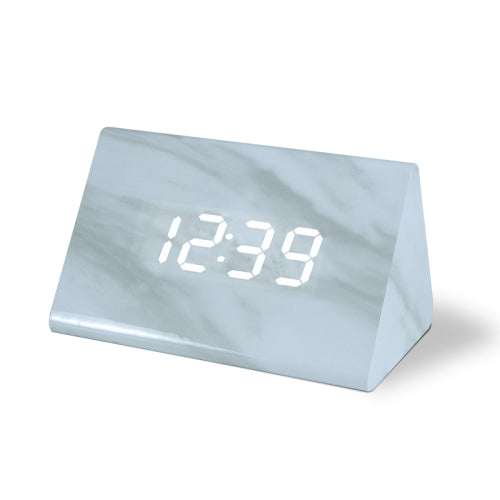 LED Electronic Clock Marble Sound Control Alarm Clock Small Triangle White Pattern