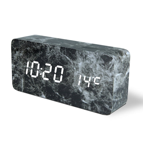 LED Electronic Clock Marble Sound Control Alarm Clock Middle Rectangular Black Pattern