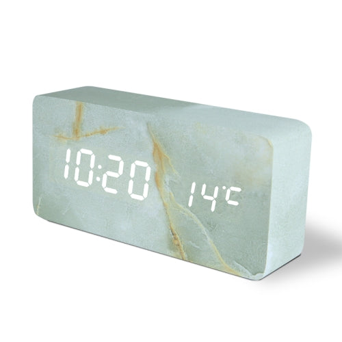 LED Electronic Clock Marble Sound Control Alarm Clock Middle Rectangular Gray Pattern