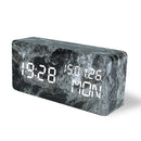 LED Electronic Clock Marble Sound Control Alarm Clock Perpetual Calendar Black Pattern