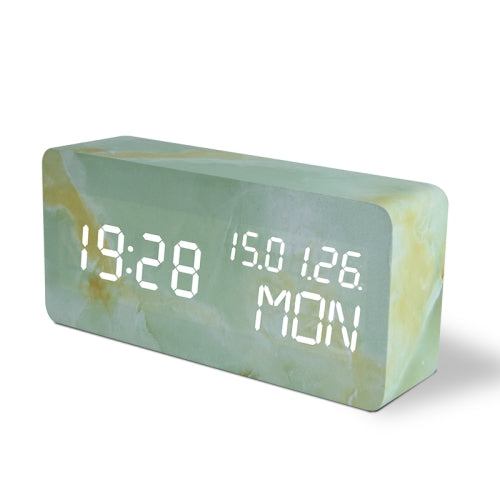 LED Electronic Clock Marble Sound Control Alarm Clock Perpetual Calendar Blue Yellow Pattern