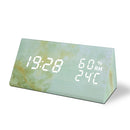 LED Electronic Clock Marble Sound Control Alarm Clock Humidity Triangle Blue Yellow Pattern