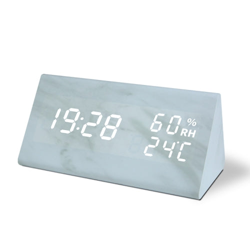LED Electronic Clock Marble Sound Control Alarm Clock Humidity Triangle White Pattern