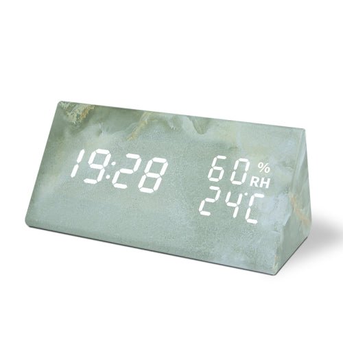 LED Electronic Clock Marble Sound Control Alarm Clock Humidity Triangle Gray Pattern