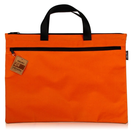 2 PCS Deli 5840 Portable Canvas Zipper File Bag Double Simple Storage Bag(Orange)