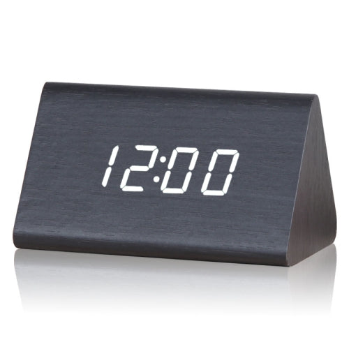Mute Luminous Electronic Clock Wooden Sound Control Small Triangle Alarm Clock Black Wood White Light