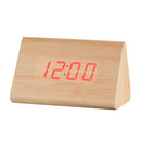 Mute Luminous Electronic Clock Wooden Sound Control Small Triangle Alarm Clock Wood Color Red Light