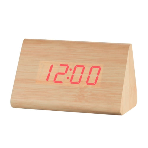 Mute Luminous Electronic Clock Wooden Sound Control Small Triangle Alarm Clock Wood Color Red Light