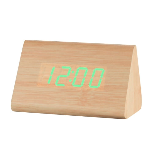 Mute Luminous Electronic Clock Wooden Sound Control Small Triangle Alarm Clock Wood Color Green Light