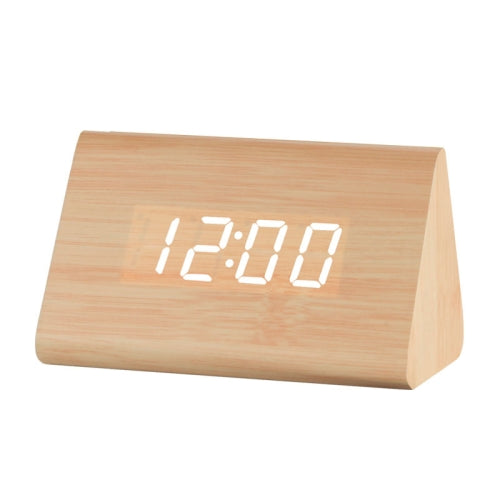 Mute Luminous Electronic Clock Wooden Sound Control Small Triangle Alarm Clock Wood Color White Light
