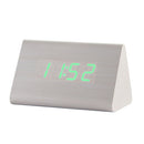 Mute Luminous Electronic Clock Wooden Sound Control Small Triangle Alarm Clock White Wood Green Light