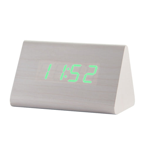 Mute Luminous Electronic Clock Wooden Sound Control Small Triangle Alarm Clock White Wood Green Light