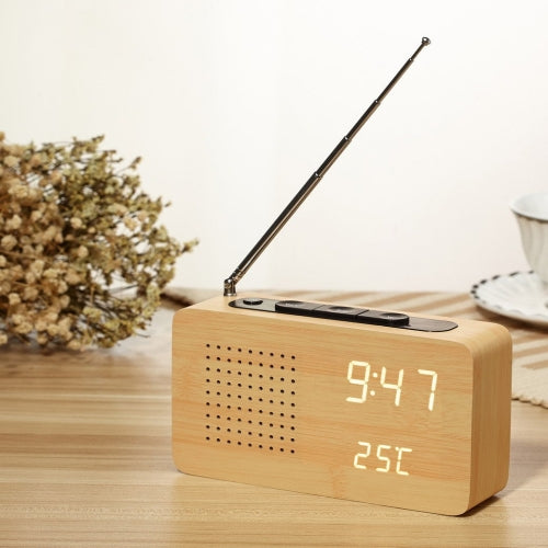 Dotted Log White Light Multifunctional Retro Radio Wooden Alarm Clock Mute Electronic Clock