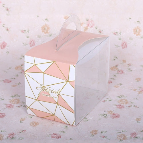 50 Pieces Set Portable Transparent Pieces Cake Box Mousse Pastry Packaging Box, Colour: Small Pink Geometric (Without Tray)