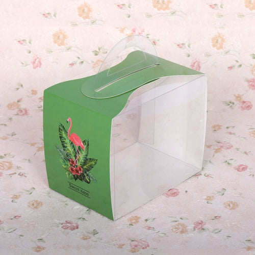50 Pieces Set Portable Transparent Pieces Cake Box Mousse Pastry Packaging Box, Colour: Small Green Flamingos (Without Tray)