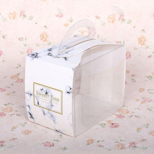 50 Pieces Set Portable Transparent Pieces Cake Box Mousse Pastry Packaging Box, Colour: Small Marble Pattern (Without Tray)