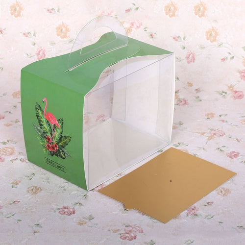 50 Pieces Set Portable Transparent Pieces Cake Box Mousse Pastry Packaging Box, Colour: Small Green Flamingos (With Tray)