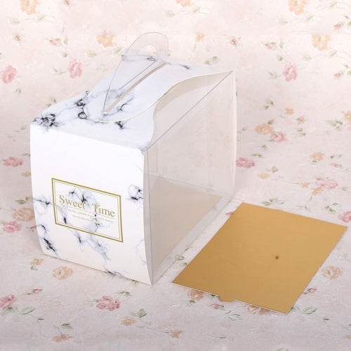 50 Pieces Set Portable Transparent Pieces Cake Box Mousse Pastry Packaging Box, Colour: Small Marble Pattern (With Tray)