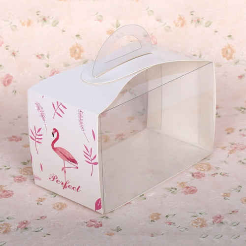 50 Pieces Set Portable Transparent Pieces Cake Box Mousse Pastry Packaging Box, Colour: Large White Flamingos (Without Tray)