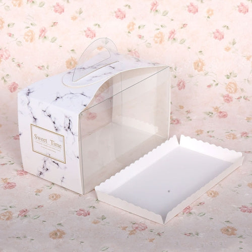 50 Pieces Set Portable Transparent Pieces Cake Box Mousse Pastry Packaging Box, Colour: Large Marble Pattern (With Tray)