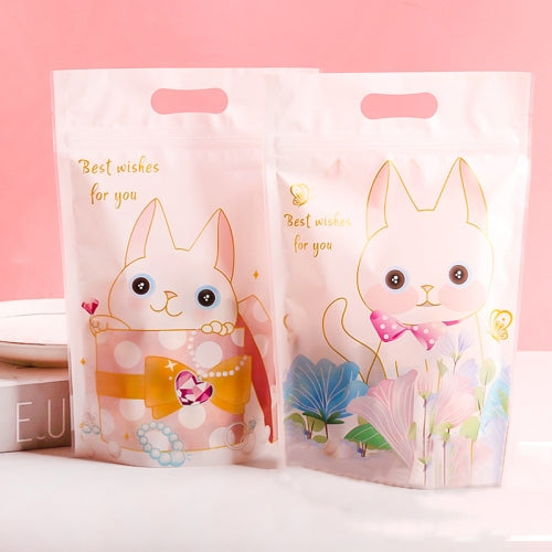 2 Packs Cartoon Nougat Snow Flakes Packaging Bag Cookie Zipper Bag(Cartoon White Cat Set)