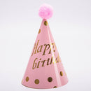 10 PCS Hairy Ball Birthday Paper Hat Crown Birthday Cake Hat Party Decoration(Pink Ball Big Happy)