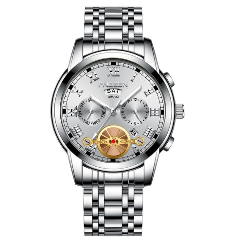 FNGEEN 4001 Men Non-Mechanical Watch Multi-Function Quartz Watch, Colour: White Steel White Surface