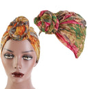 3 PCS Tie-Dye Ball Turban Hat Ethnic Style Knotted Hat Ladies Scarf Wrap Head Hat(Rose Red Green)