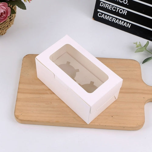 25 PCS Window Cupcake Packaging Box Muffin Cake Box With Inner Support, Specification: 2 In One (White)