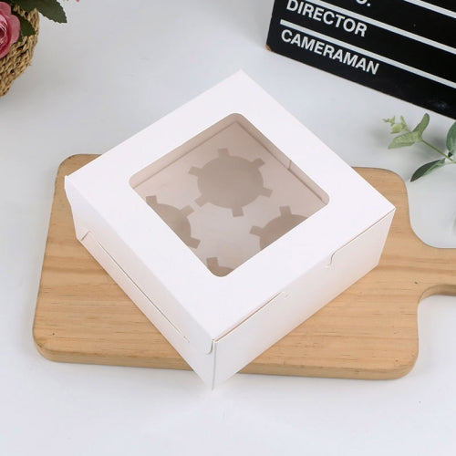 25 PCS Window Cupcake Packaging Box Muffin Cake Box With Inner Support, Specification: 4 In One (White)