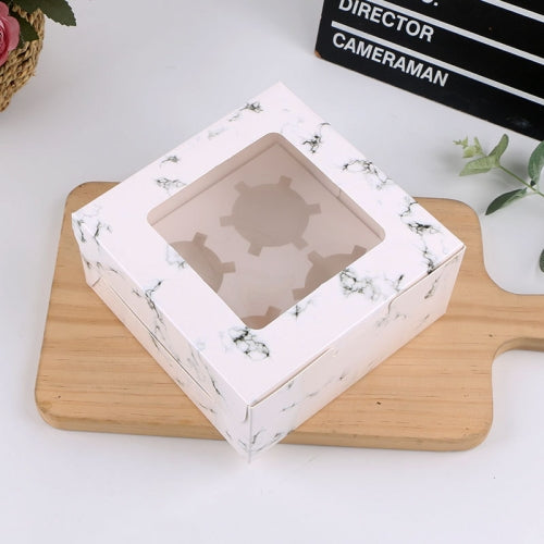 25 PCS Window Cupcake Packaging Box Muffin Cake Box With Inner Support, Specification: 4 In One (Marble)