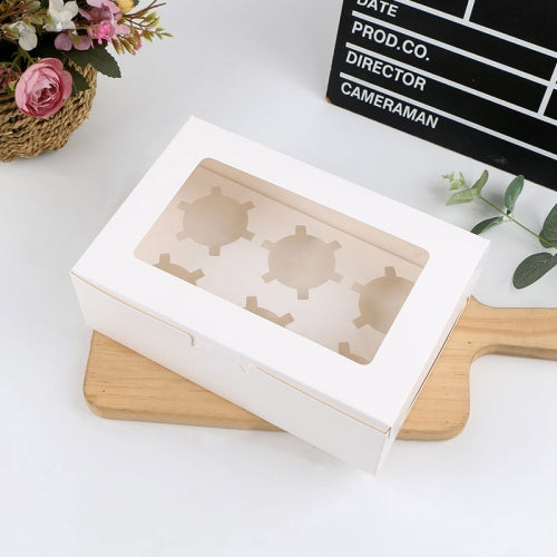 25 PCS Window Cupcake Packaging Box Muffin Cake Box With Inner Support, Specification: 6 In One (White)