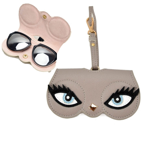 Cute And Funny PU Sunglasses Case Portable Glasses Case With Hanging Buckle, Colour: Big Eyes (Gray)